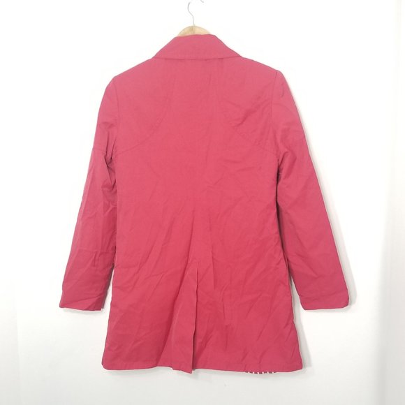 Suka Bright Red Snap Zip Front Coat Lined Jacket Cotton Blend Trench Buckle Med - Picture 12 of 14